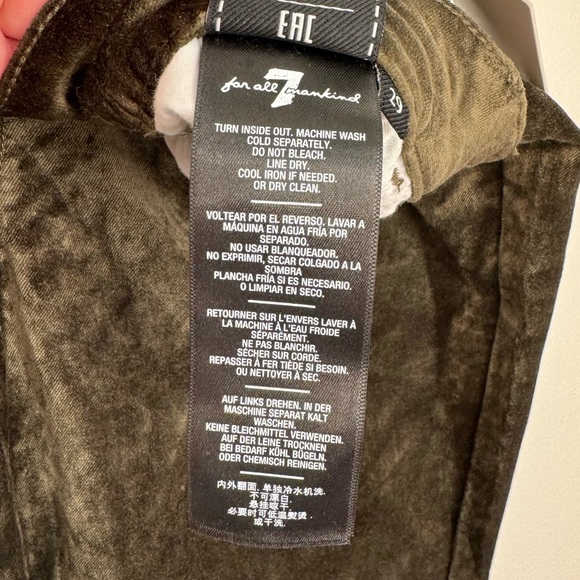 NWT 7 For All Mankind Green Velvet Button Front High Rise Pants Women’s Size 29 - Picture 12 of 13